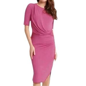 Betabrand Draped Jersey Midi Stretch Dress in Pink